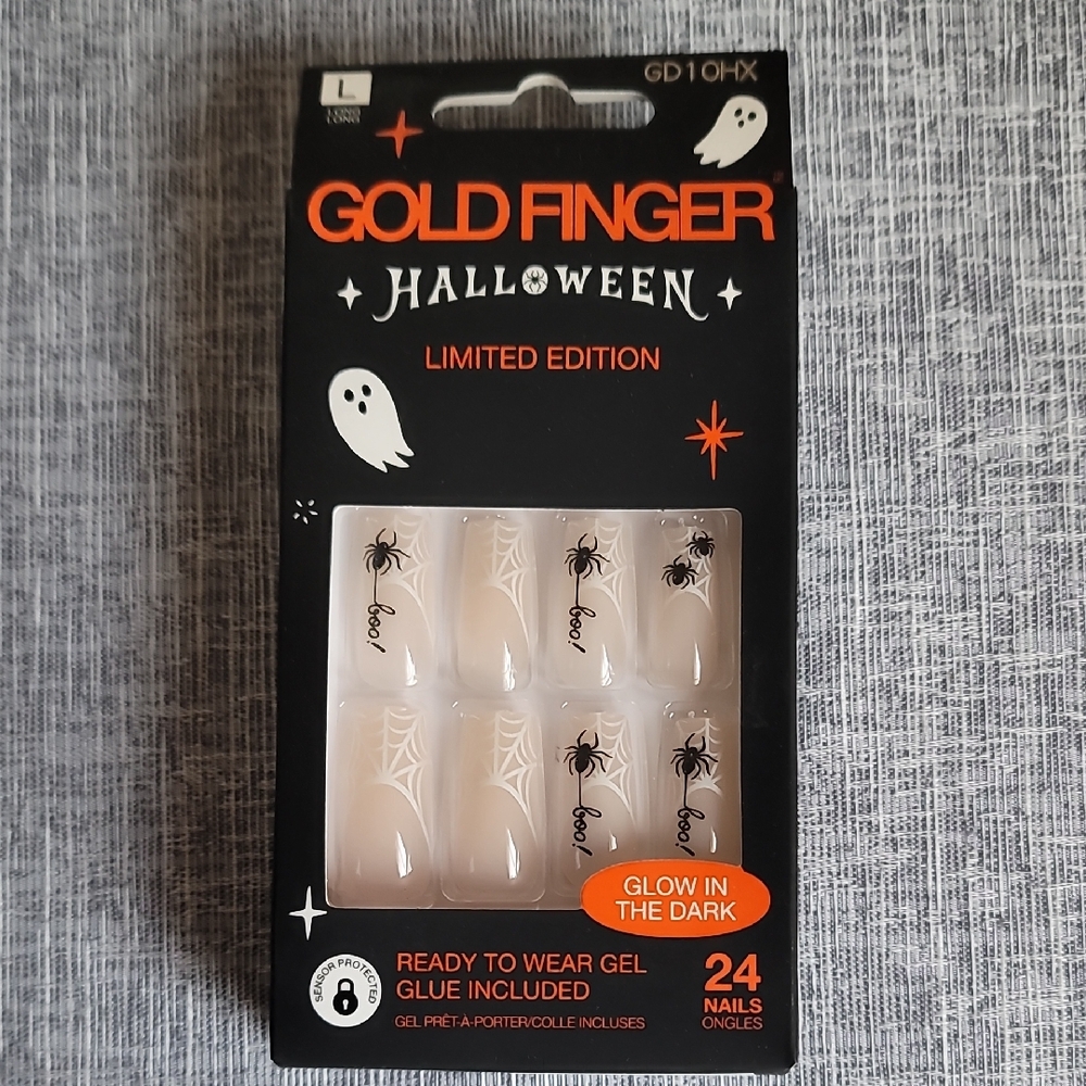 Goldfinger Halloween Glue On Nails Long Length Spider Webs Boo New